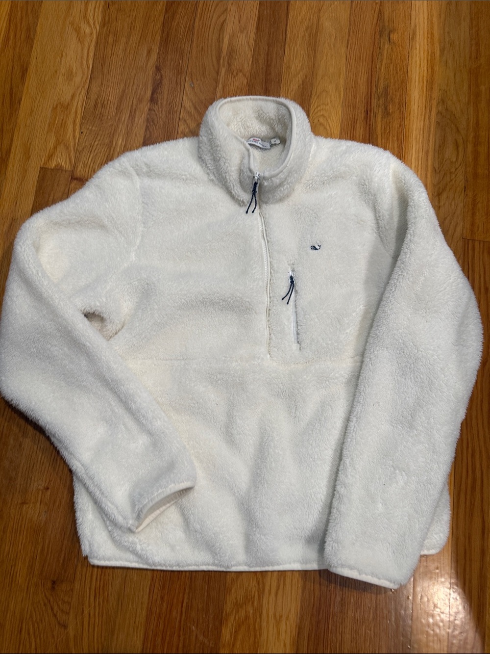 Women’s Vineyard Vines Fleece Quarter-Zip Pullover - Ivory - Fuzzy - M - EUC